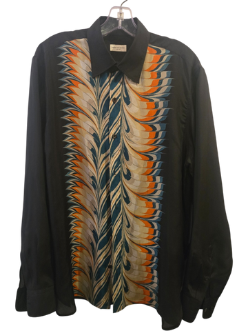 Men's Dries Van Noten Black/Cream Silk Size M Shirt