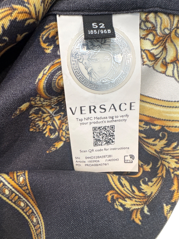 Men's Versace Black Gold Silk Size 52 Button Down