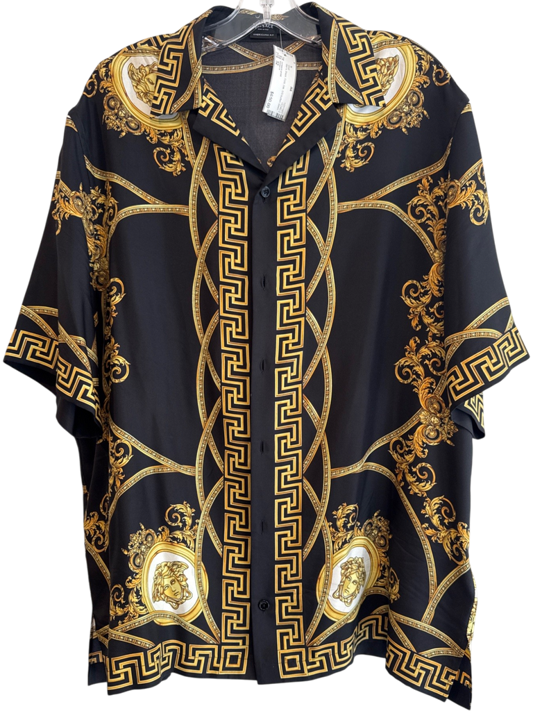 Men's Versace Black Gold Silk Size 52 Button Down