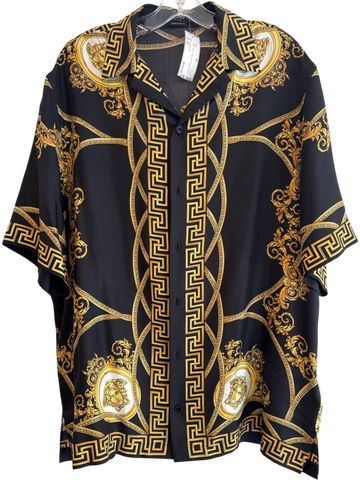 Men's Versace Black Gold Silk Size 52 Button Down