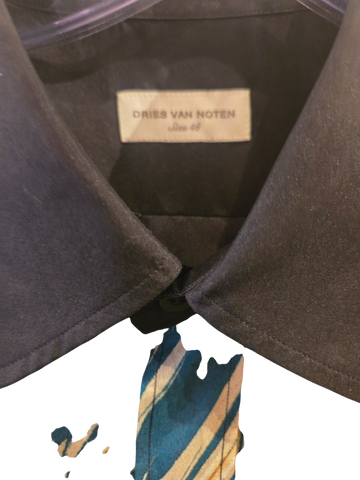 Men's Dries Van Noten Black/Cream Silk Size M Shirt