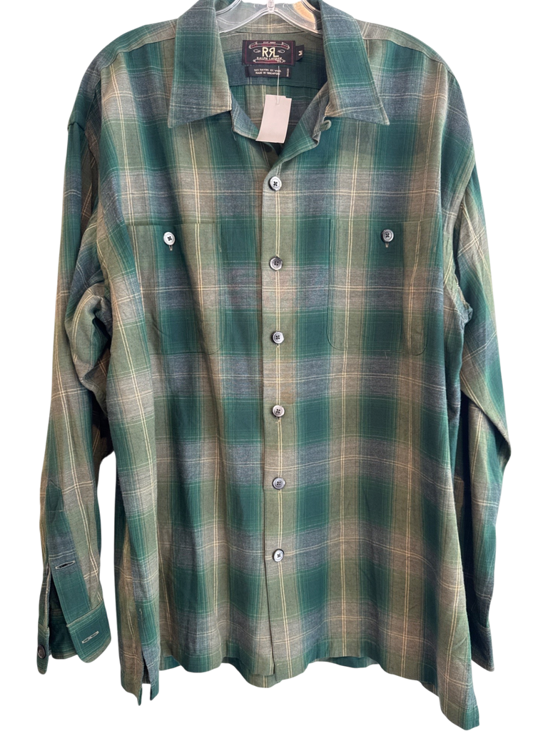 Men's RRL Green Tan Cotton Size M Button Down
