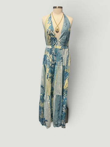 Women's Blue, Green Floral Dress