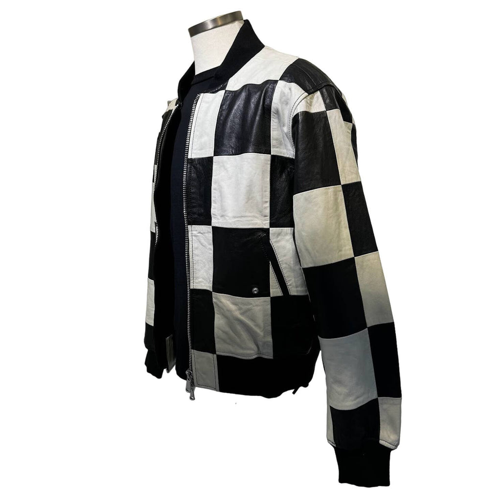 J. Lindeberg men's checkerboard leather jacket